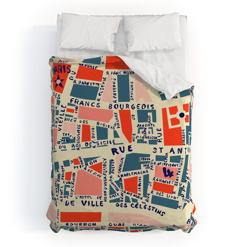 Holli Zollinger Paris Map Blue Duvet Cover
